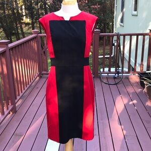 Calvin Klein SZ 8, red/Black color block sheath dress.